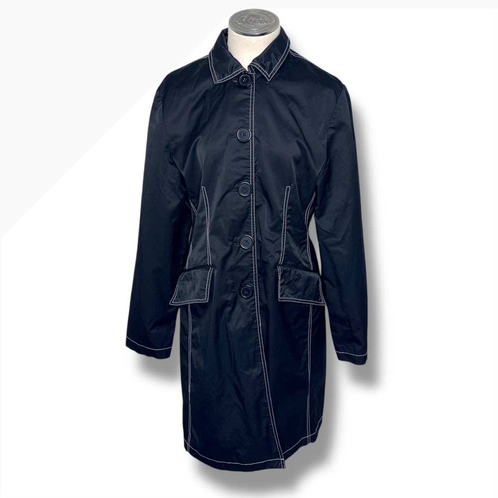 Dollhouse Womens XL Black Trench Coat Contrast Stitching Full Length Chic Matrix